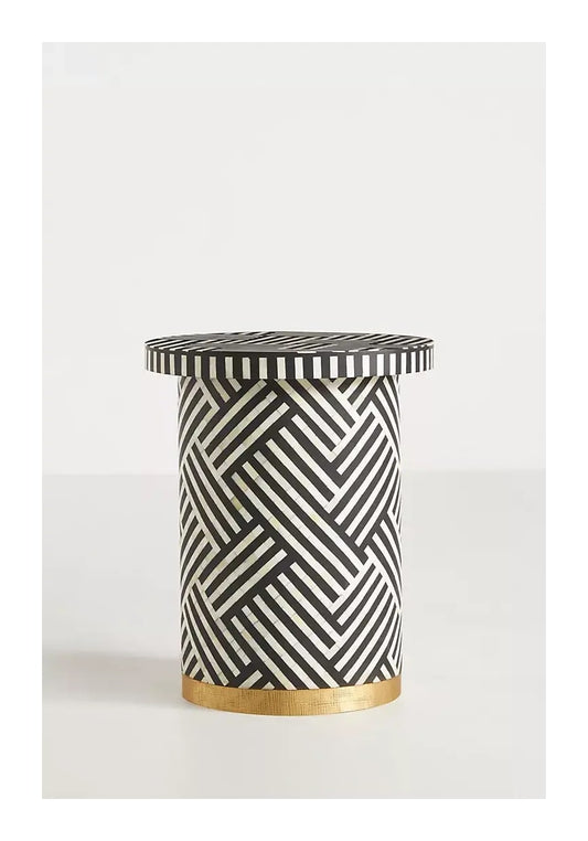 Bone Inlay Side Table| Optical Inlay Side Table