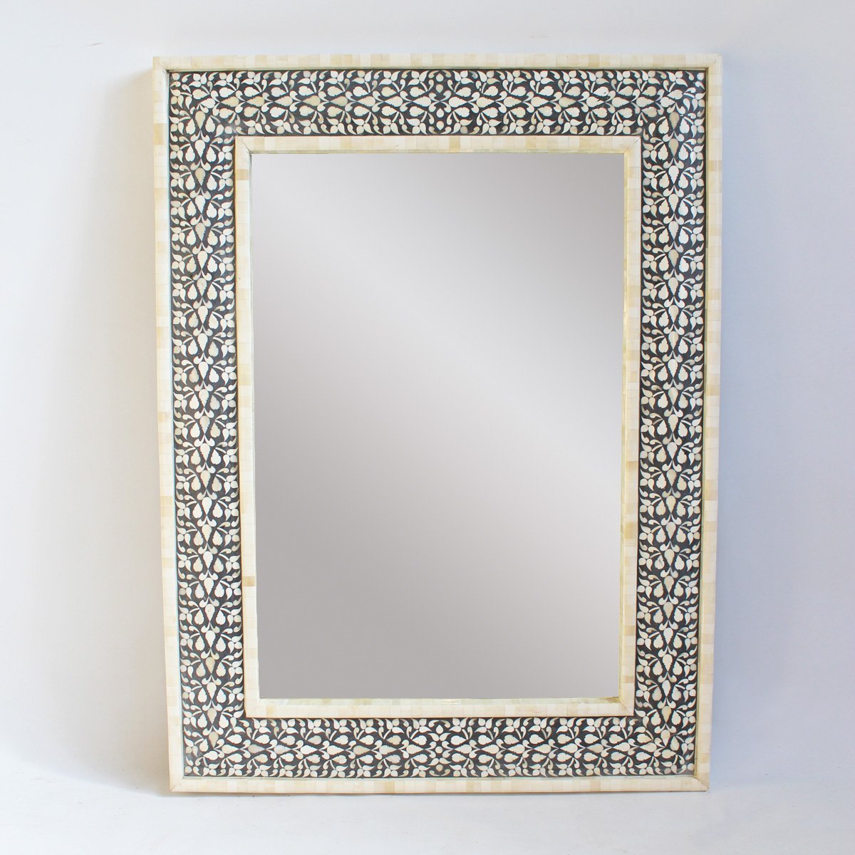 Bone Inlay Mirror Frame Handmade Decor Floral Design Wood Frame Entryway, Hallway, Living Room, Closet Mirror