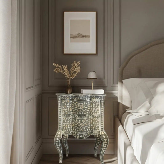 Grey Mother of Pearl Curved leg bedside-hansa industries