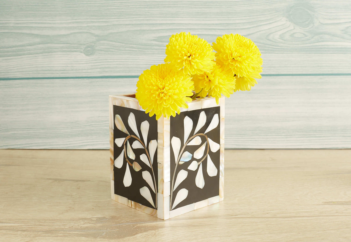 Handmade Pearl Inlay Floral Pattern Pen & Pencil Holder Caddy Desk Cup, Penholder for Desk Pen Holder Unique Pencil Holder for Desk Modern