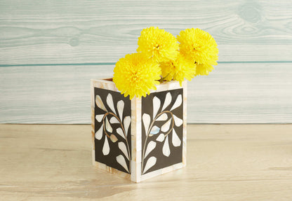 Handmade Pearl Inlay Floral Pattern Pen & Pencil Holder Caddy Desk Cup, Penholder for Desk Pen Holder Unique Pencil Holder for Desk Modern