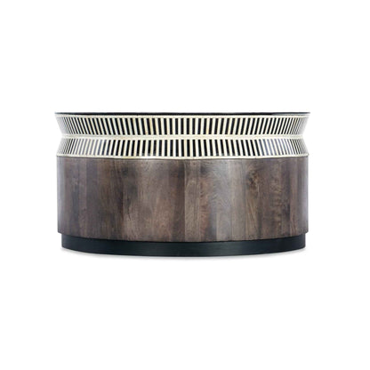 JACOBS LADDER BONE INLAYED DRUM COFFEE TABLE