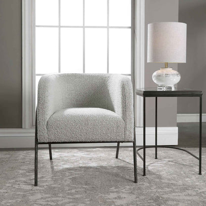 JACOBSEN BARREL CHAIR: IVORY-GREY BOUCLE