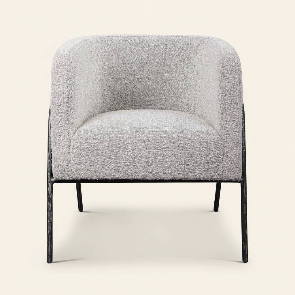 JACOBSEN BARREL CHAIR: IVORY-GREY BOUCLE