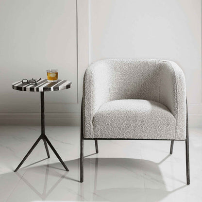 JACOBSEN BARREL CHAIR: IVORY-GREY BOUCLE