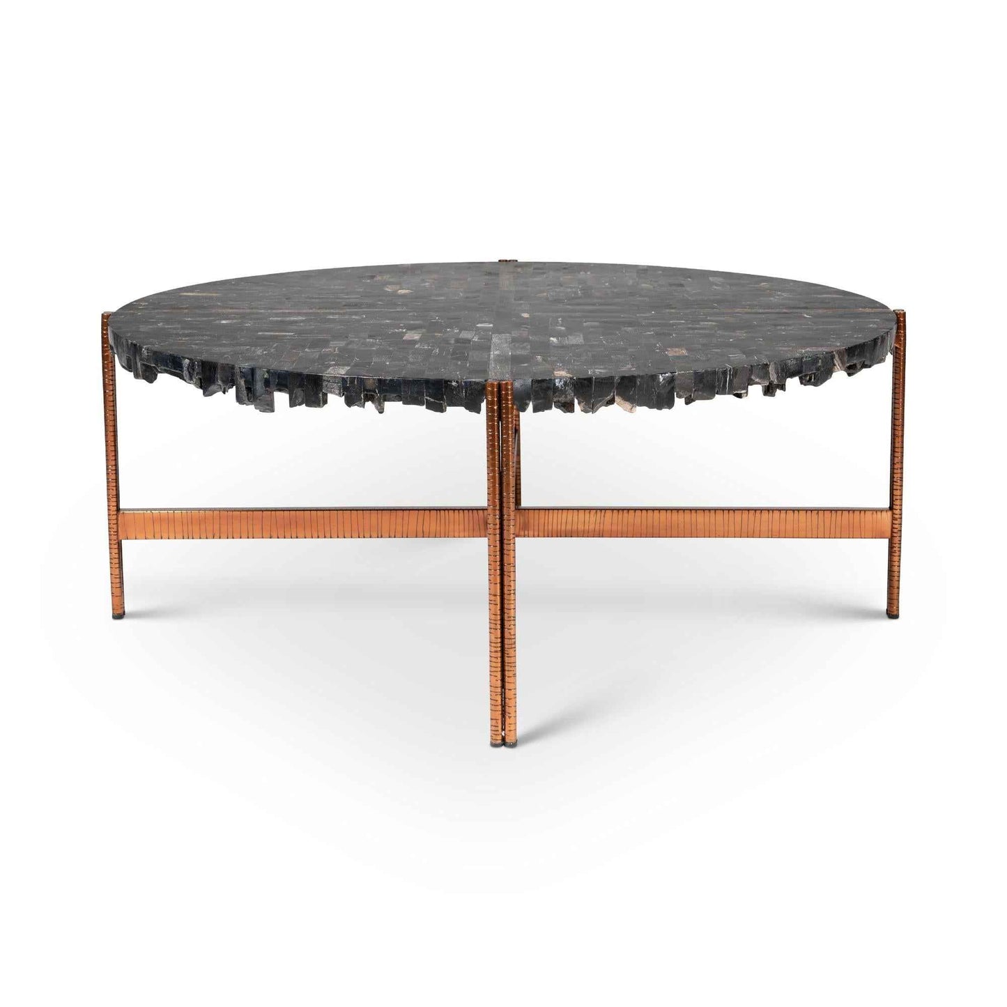 JENNA MOSAIC PETRIFIED WOOD & COPPER COFFEE TABLE