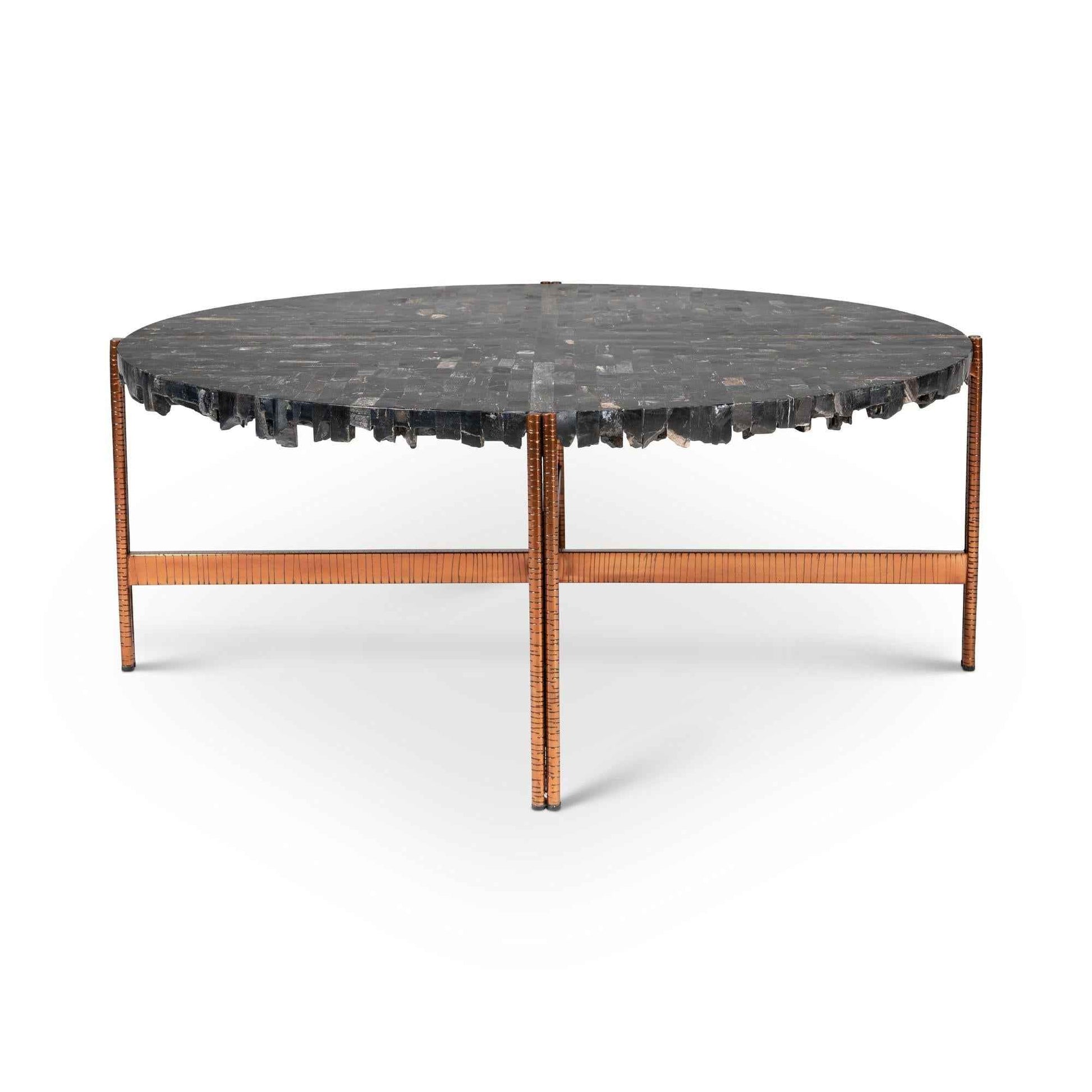 JENNA MOSAIC PETRIFIED WOOD & COPPER COFFEE TABLE