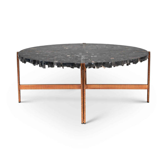 JENNA MOSAIC PETRIFIED WOOD & COPPER COFFEE TABLE