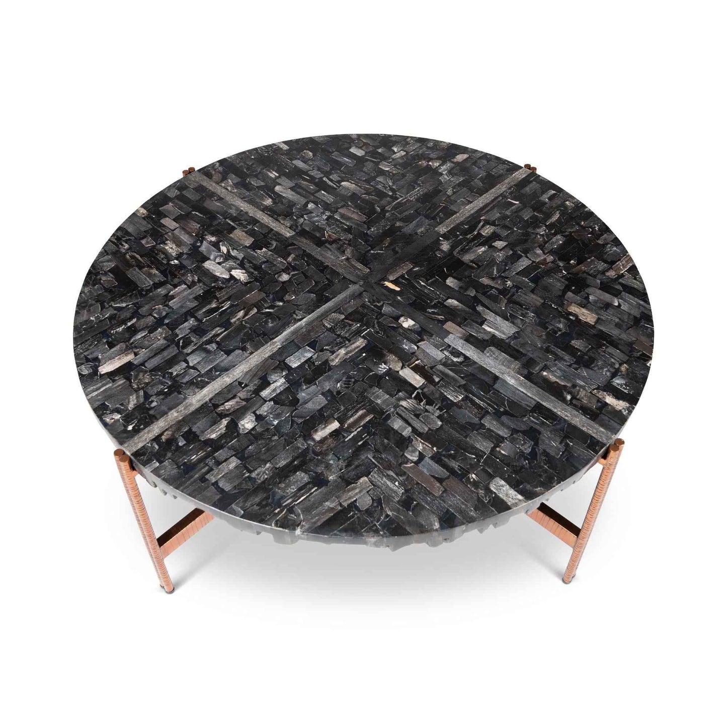 JENNA MOSAIC PETRIFIED WOOD & COPPER COFFEE TABLE