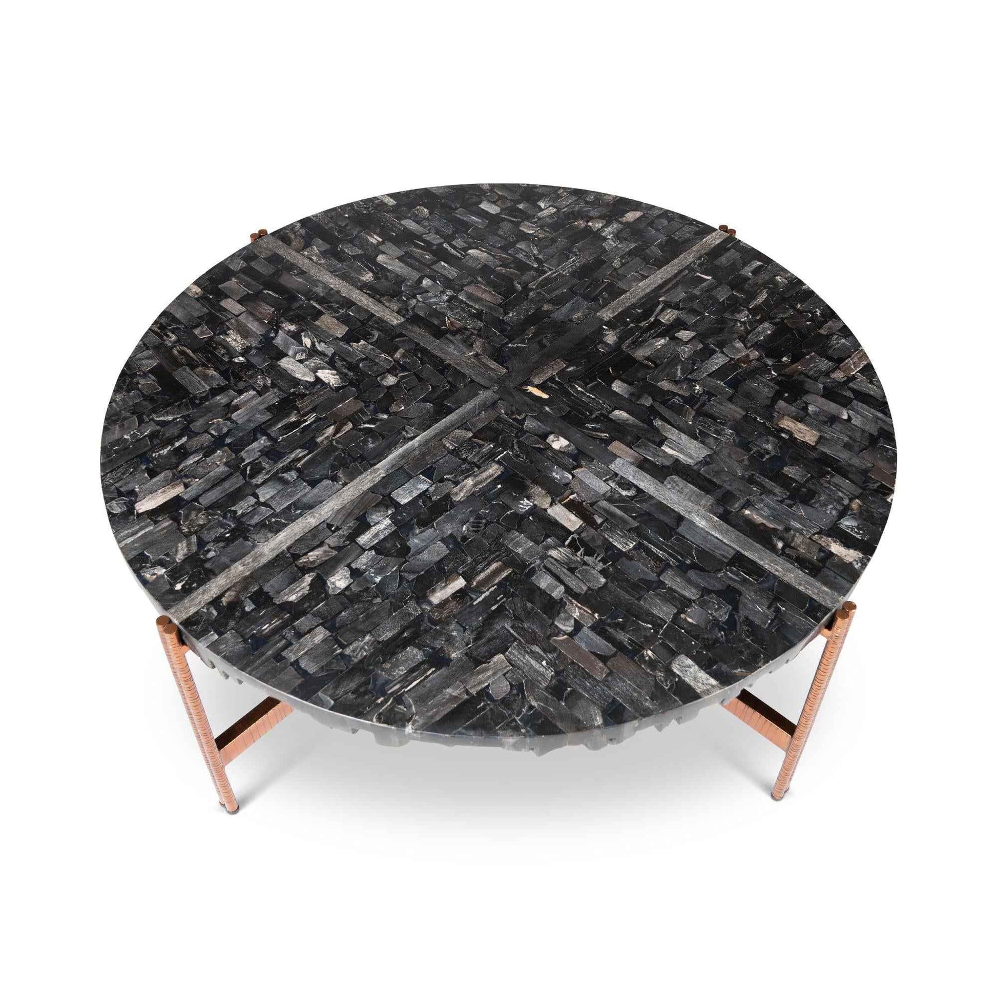 JENNA MOSAIC PETRIFIED WOOD & COPPER COFFEE TABLE