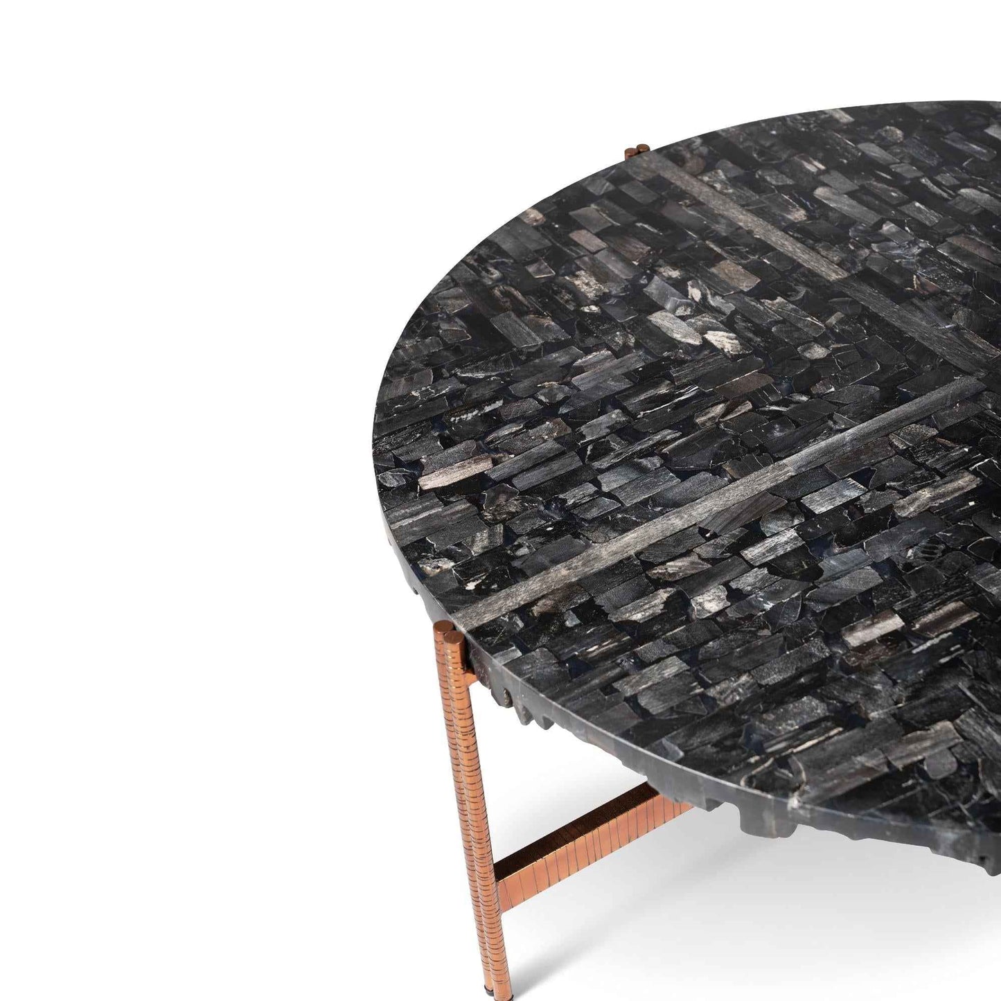 JENNA MOSAIC PETRIFIED WOOD & COPPER COFFEE TABLE