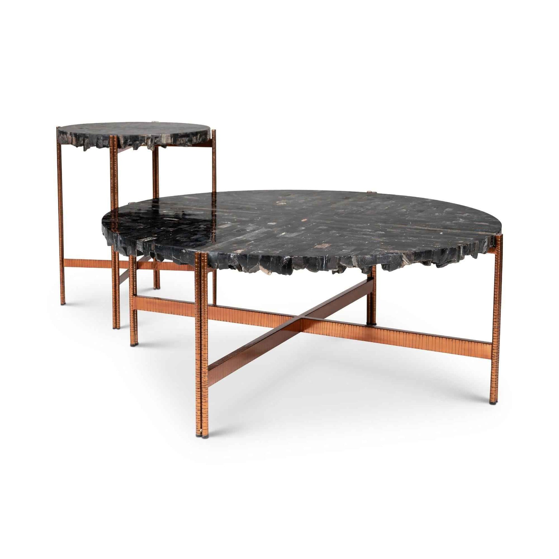 JENNA MOSAIC PETRIFIED WOOD & COPPER COFFEE TABLE
