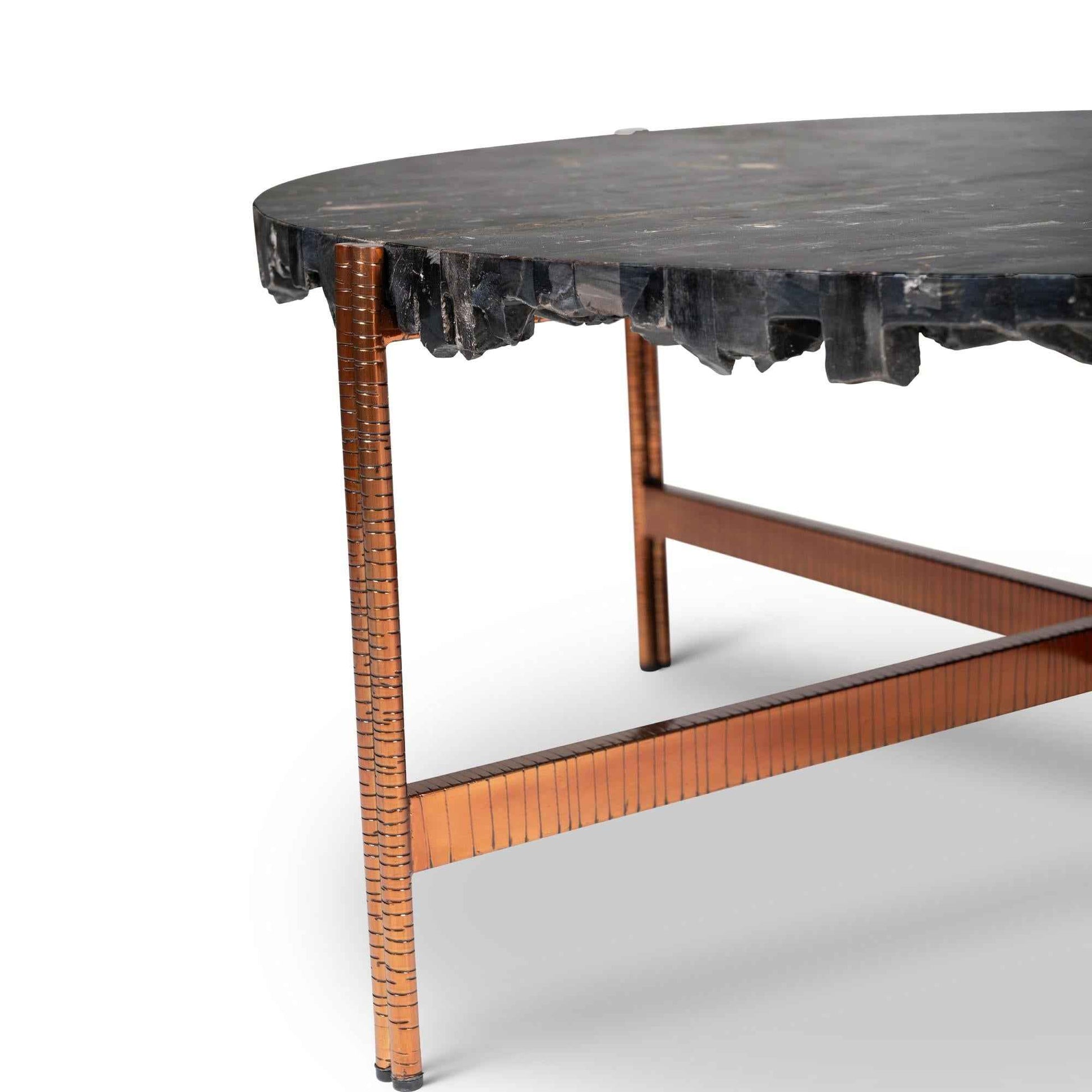 JENNA MOSAIC PETRIFIED WOOD & COPPER COFFEE TABLE