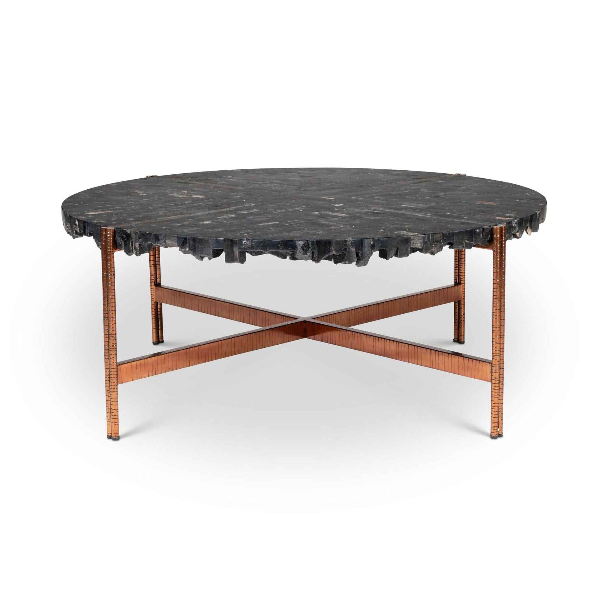 JENNA MOSAIC PETRIFIED WOOD & COPPER COFFEE TABLE