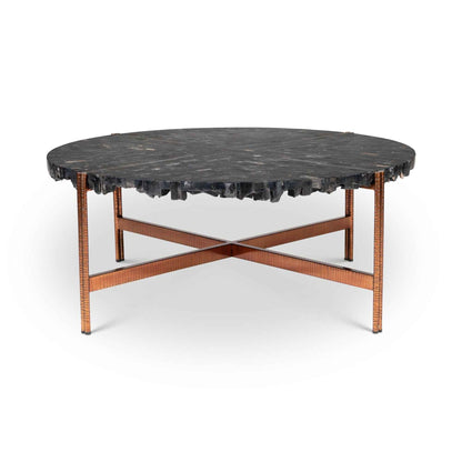 JENNA MOSAIC PETRIFIED WOOD & COPPER COFFEE TABLE