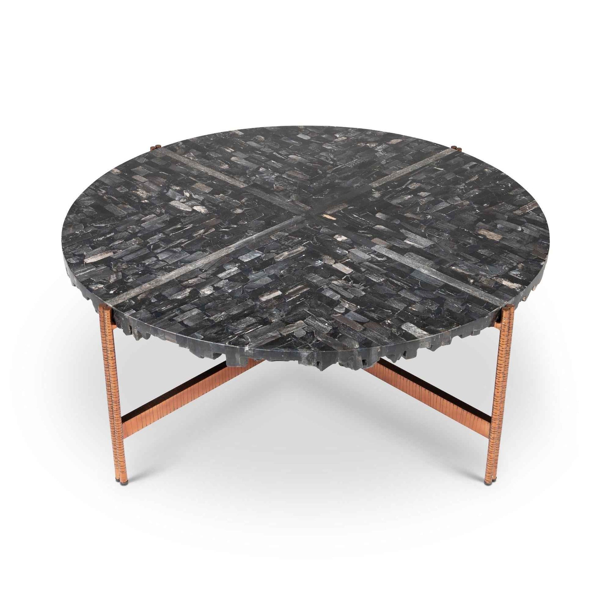 JENNA MOSAIC PETRIFIED WOOD & COPPER COFFEE TABLE