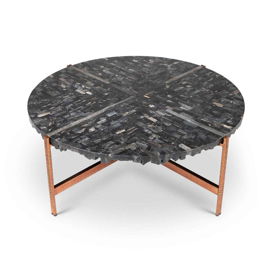 JENNA MOSAIC PETRIFIED WOOD & COPPER COFFEE TABLE