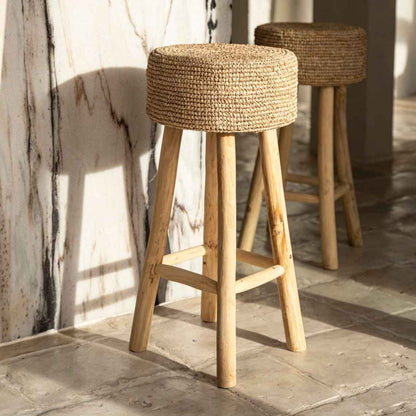 JUNO BAR STOOL | RECLAIMED TEAK +RAFFIA | IN-OUTDOORS