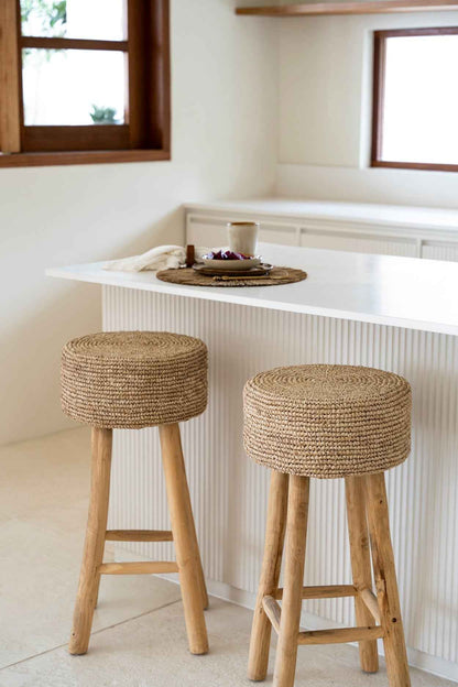 JUNO BAR STOOL | RECLAIMED TEAK +RAFFIA | IN-OUTDOORS