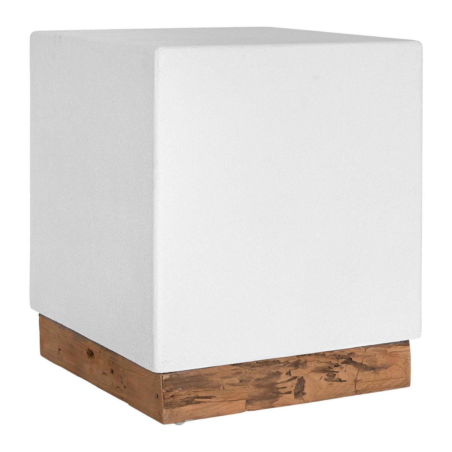KAYA LUXE SIDE TABLE | WHITE RESIN +RECLAIMED TEAK | IN-OUTDOORS