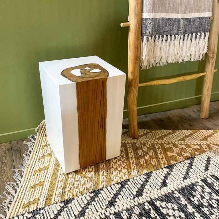 KENDARI BLOCK SIDE TABLE +STOOL | TEAK + RESIN