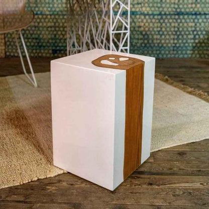 KENDARI BLOCK SIDE TABLE +STOOL | TEAK + RESIN