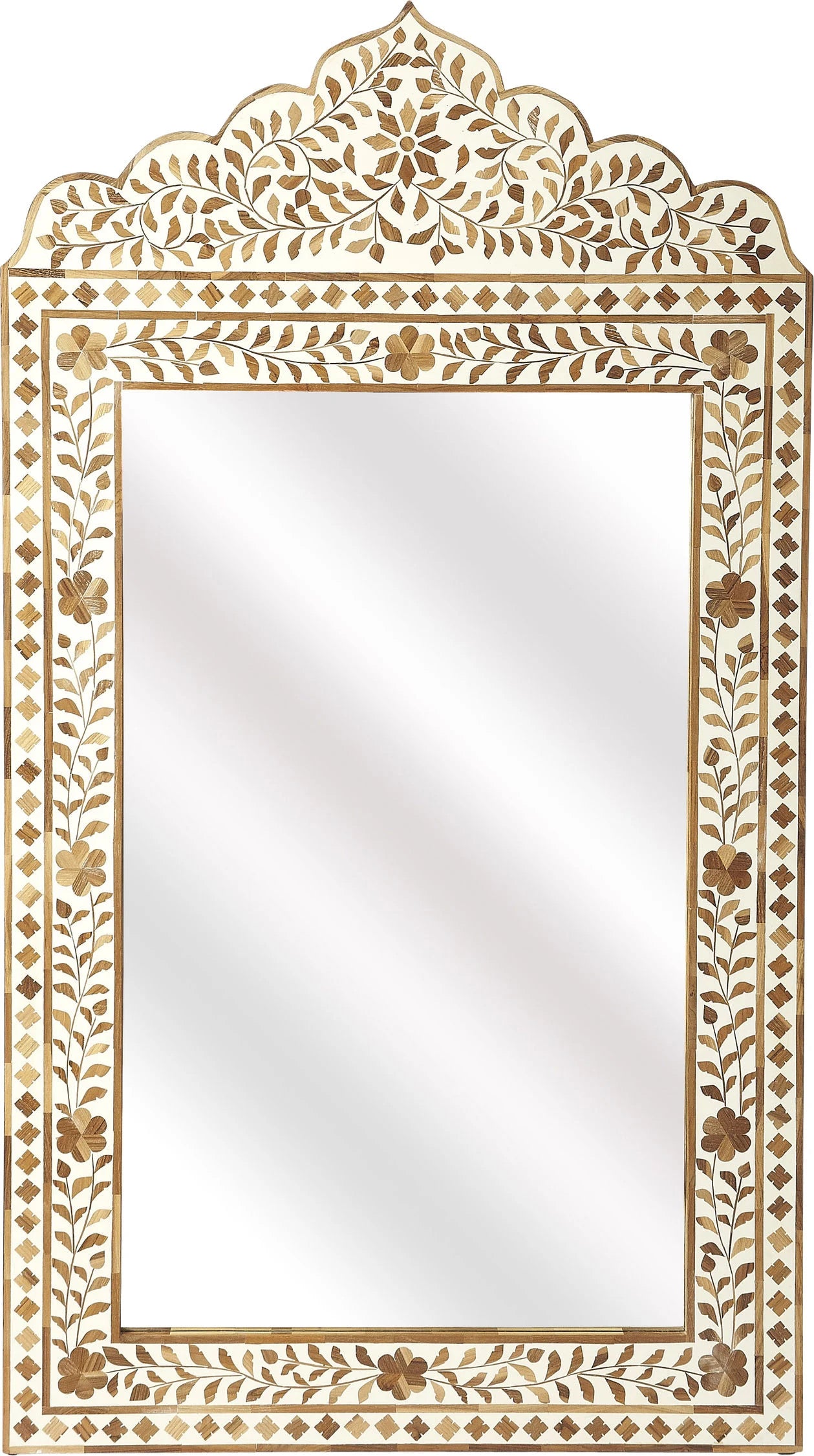 Bone Inlay Mirror Frame Handmade Decor Floral Design Wood Frame Entryway, Hallway, Living Room, Closet Mirror