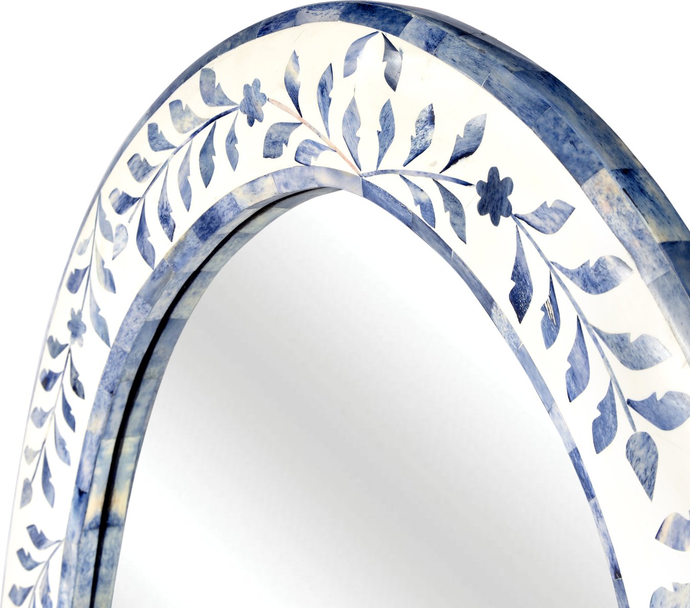 Bone Inlay Oval Mirror Frame Handmade Decor Floral Design Wood Frame Entryway, Hallway, Living Room, Closet Mirror