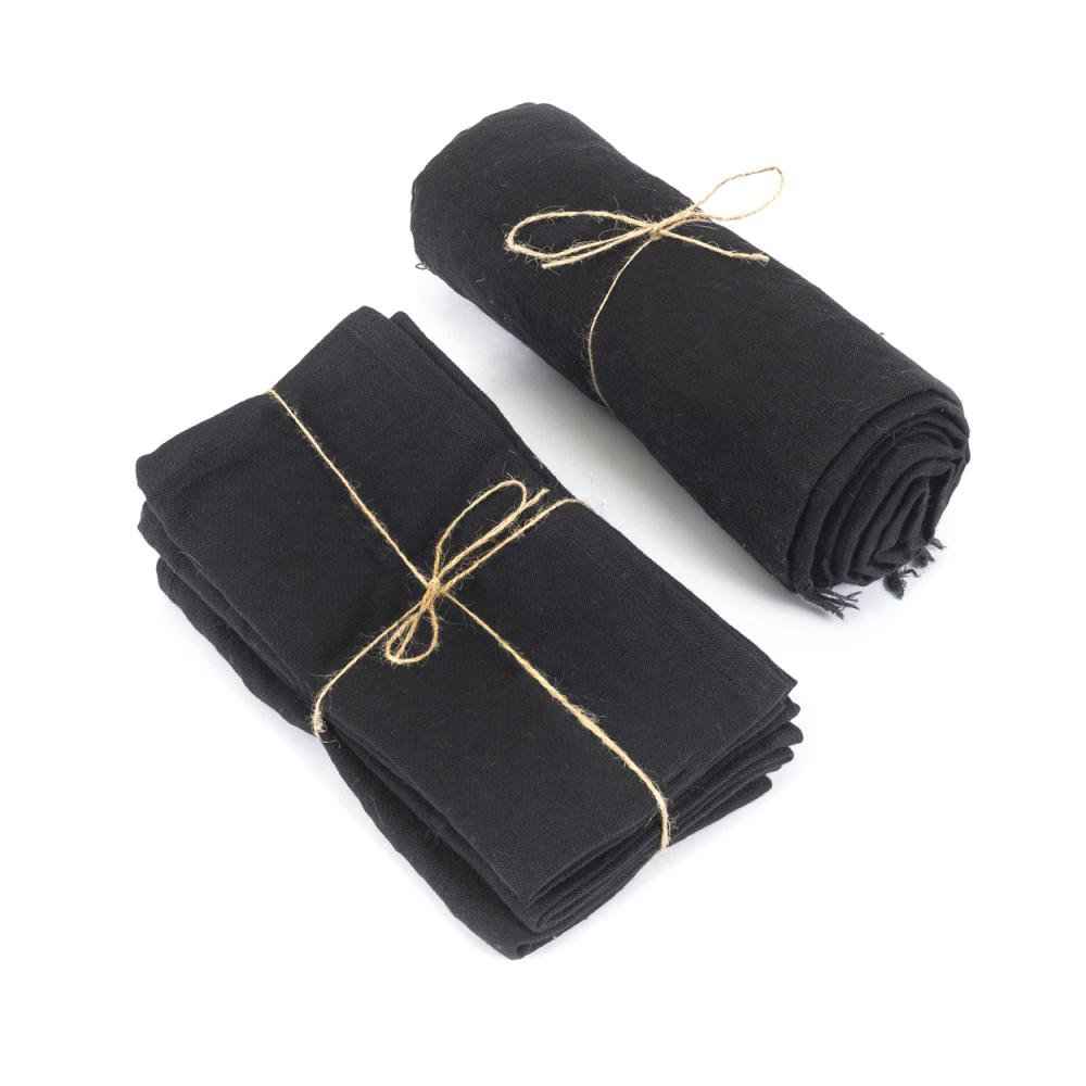 LINEN TABLECLOTH + NAPKINS | BLACK | 180 X 300 CM