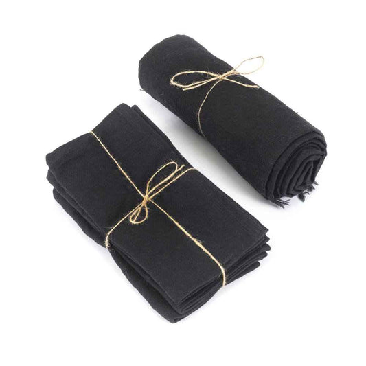 LINEN TABLECLOTH + NAPKINS | BLACK | 180 X 300 CM