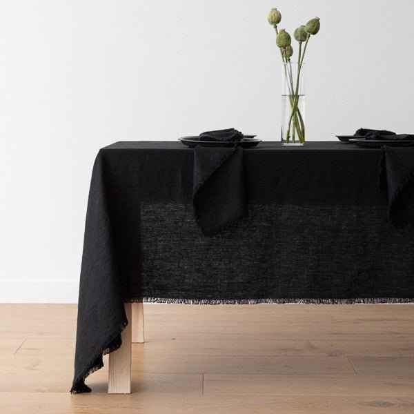 LINEN TABLECLOTH + NAPKINS | BLACK | 180 X 300 CM