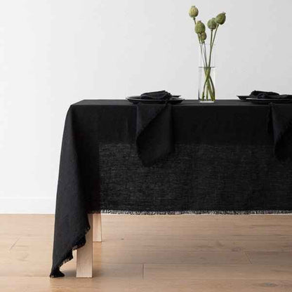 LINEN TABLECLOTH + NAPKINS | BLACK | 180 X 300 CM