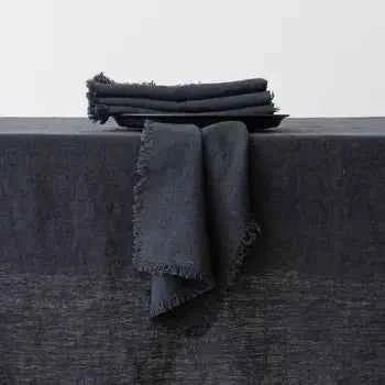 LINEN TABLECLOTH + NAPKINS | BLACK | 180 X 300 CM