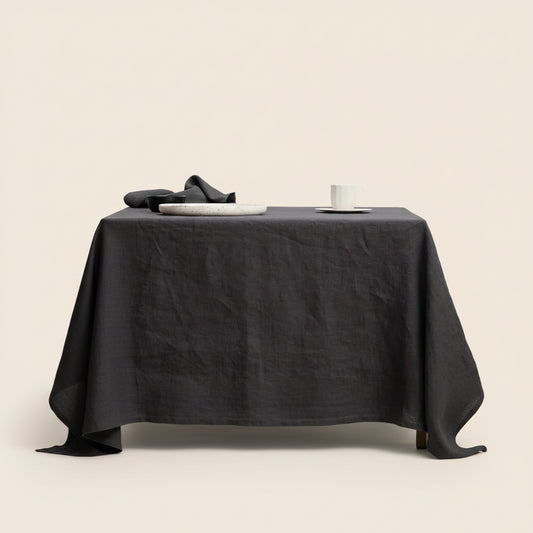 LINEN TABLECLOTH + NAPKINS | BLACK | 180 X 300 CM