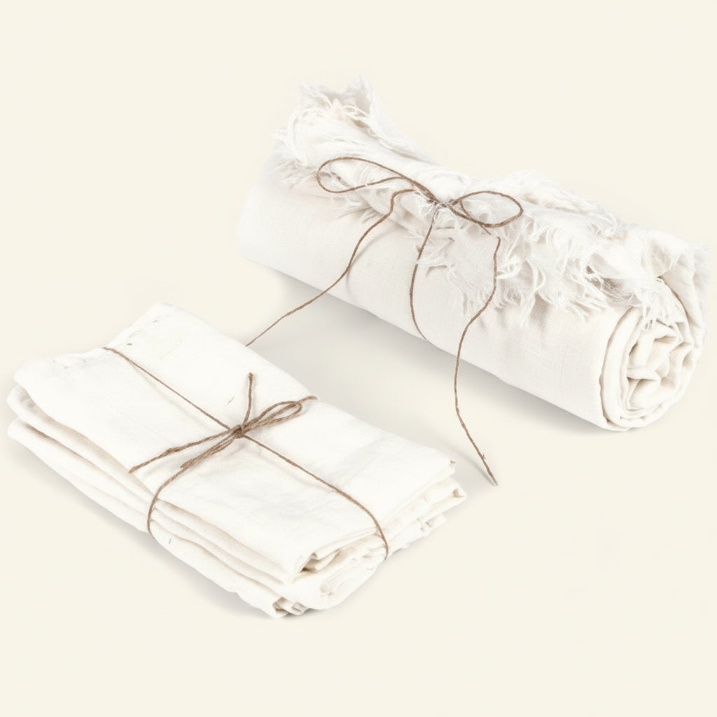 LINEN TABLECLOTH + NAPKINS | WHITE | 180 X 300 CM