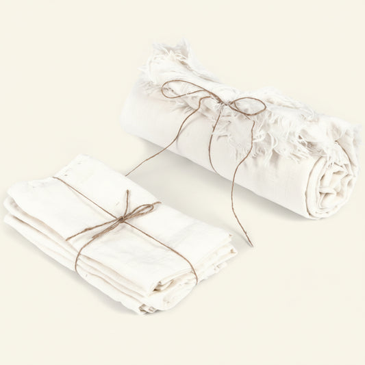 LINEN TABLECLOTH + NAPKINS | WHITE | 180 X 300 CM