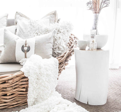 Log Side Table + Stool | White