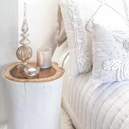 Log Side Table + Stool | White