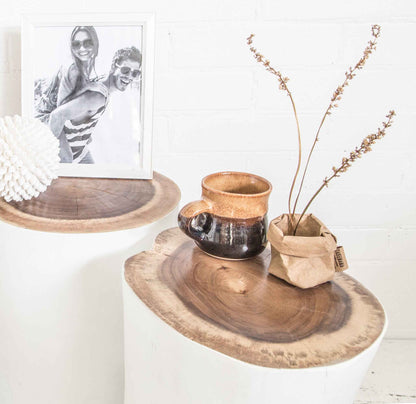 Log Side Table + Stool | White