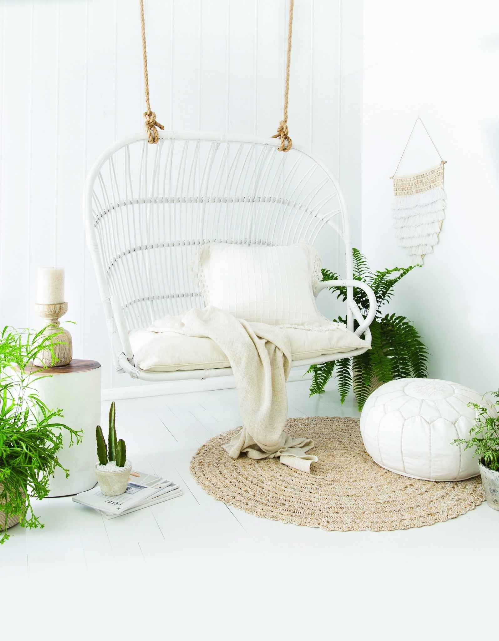Log Side Table + Stool | White