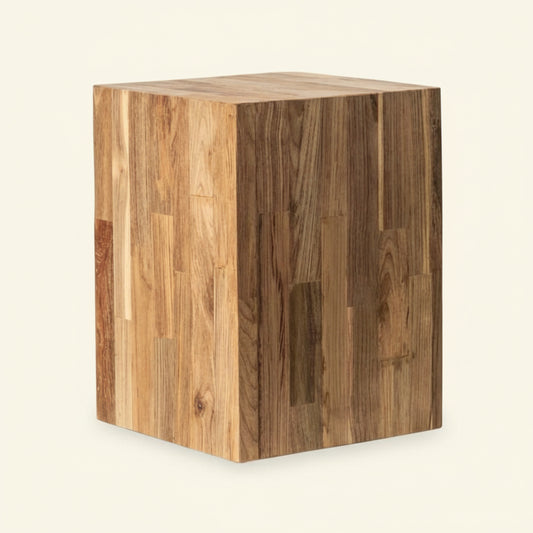 LOGAN MOSAIC SIDE TABLE | 4 WHEELS | RECLAIMED TEAK | NATURAL