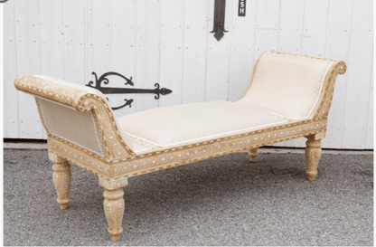 Luxurious Bone Inlay Daybed/Bench - Light Teak Wood and White Upholstery Daybed - Bone Inlay Furnitures