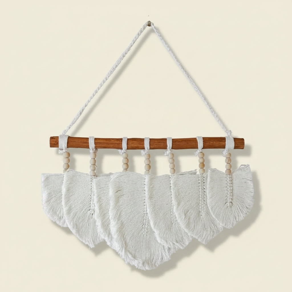 MACRAME FEATHERS WALL ART | WHITE