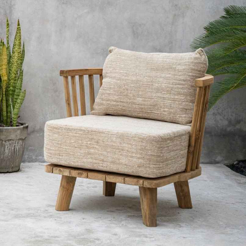 MALAWI ONE-SEATER SOFA CHAIR | BEIGE | RECLAIMED TEAK | IN-OUTDOORS