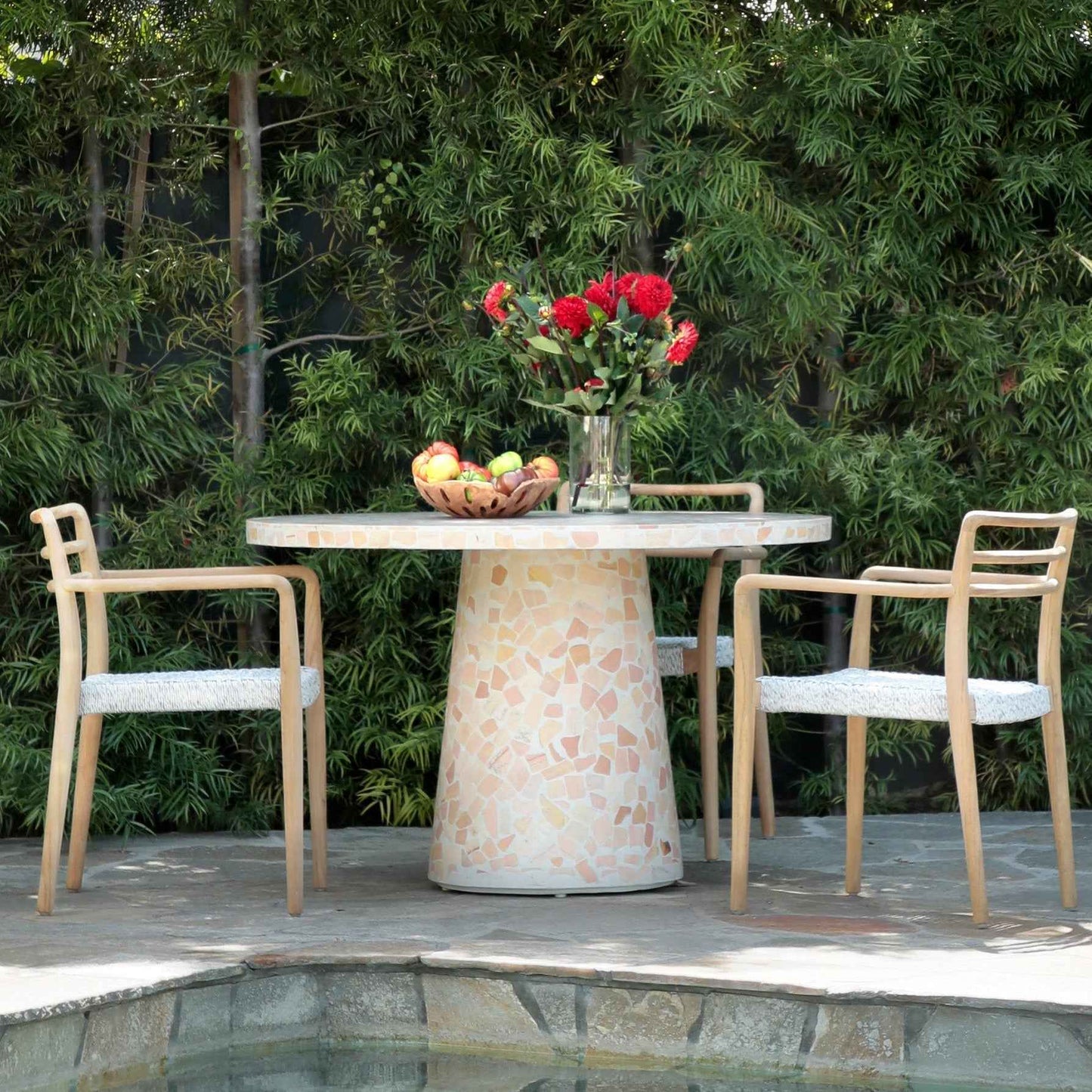 MARBLED TERRAZZO OUTDOOR PEDESTAL DINING TABLE: CORAL