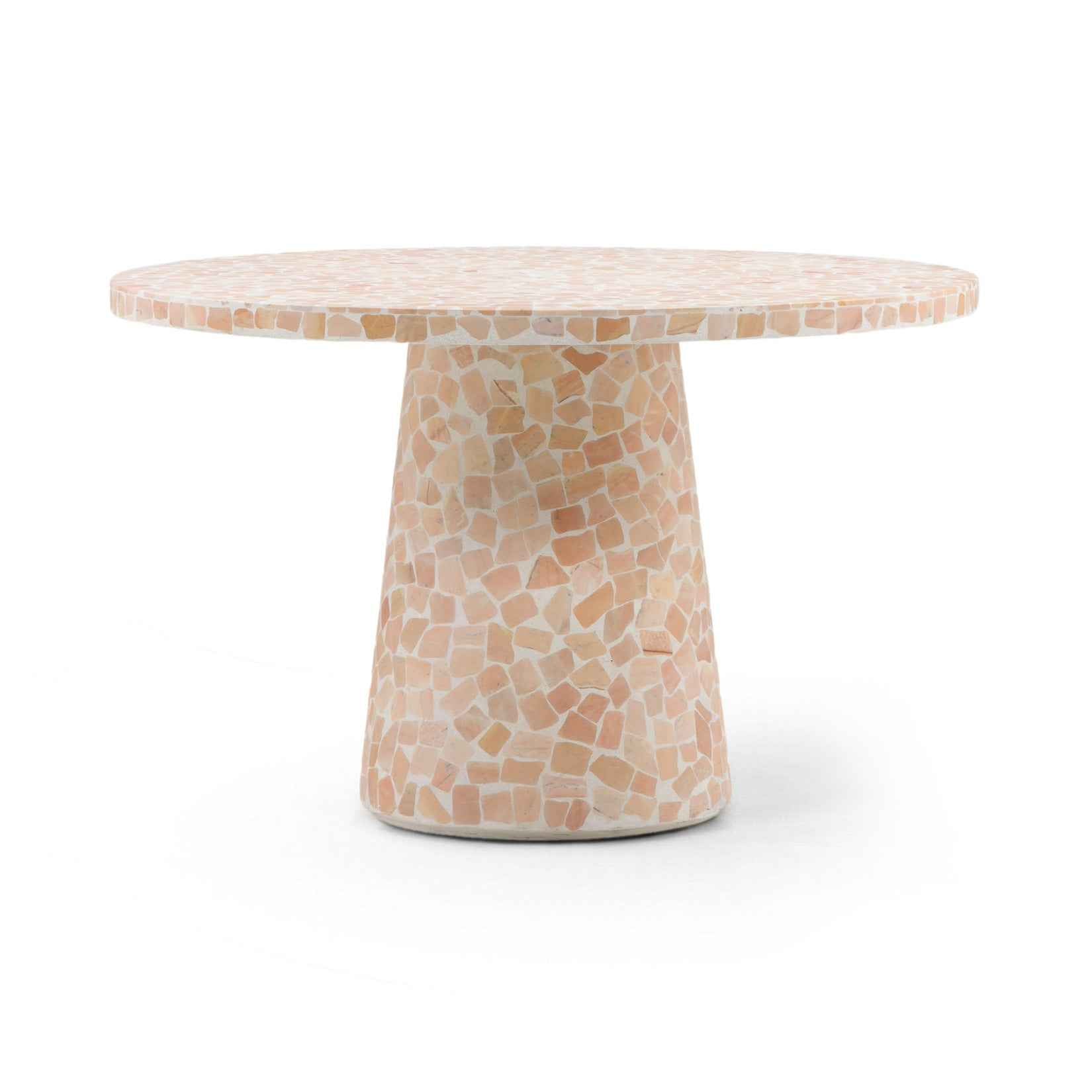MARBLED TERRAZZO OUTDOOR PEDESTAL DINING TABLE: CORAL