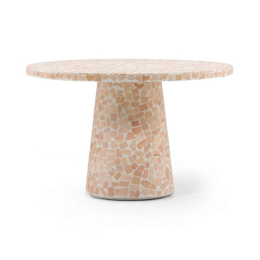 MARBLED TERRAZZO OUTDOOR PEDESTAL DINING TABLE: CORAL