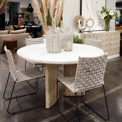 MEKA ROUND INDOOR-OUTDOOR TERRAZZO TOP DINING TABLE
