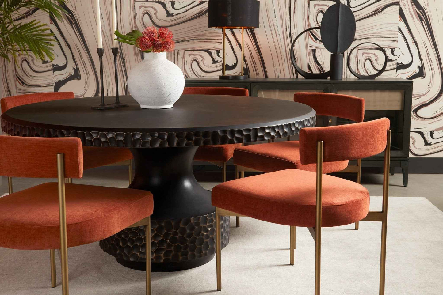 MERSIN 59"RD BLACK CONCRETE DINING TABLE