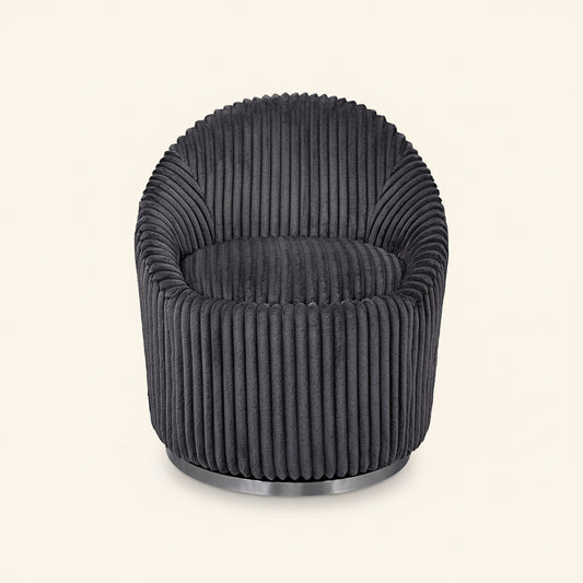 MINKA FLUTED GUNMETAL SHERPA CHENILLE SWIVEL CHAIR